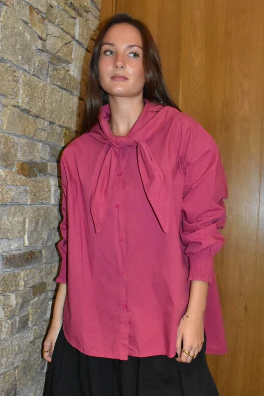 Paloma Tela Neckerchief Blouse Deep Raspberry